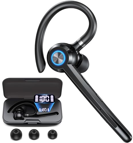 PRTRFLC Bluetooth Headset with Microphone,V5.4 Bluetooth Earpiece with Charing Case 150H Standby Time Hands Free Headset with Noise Canceling for Work Business Office Trucker(Black)