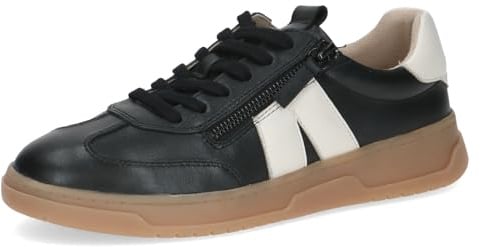 Caprice Damen Sneaker flach aus Leder mit Reißverschluss, Schwarz (Black Nappa Co), 39 EU