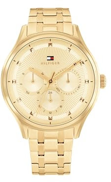 Tommy Hilfiger Montre Analogique Multifunction à Quartz pour Femme avec Bracelet en Acier Inoxydable de Couleur Dorée - 1782751