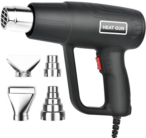 Heißluftpistole Kit, 2000W Heißluftfön, 60℃-600℃ Heissluftföhn mit 4 Düsen, Überhitzungsschutz, Heat Gun Ideal für Verpackungsschrumpfung, Autofilm, Rostentfernung und Auftauen