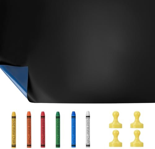 QWORK® Tafelfolie Selbstklebend, 40 x 80 cm Magnetische Tafelrolle mit 6 Kreiden, für Klassenzimmer, Büro, Zuhause