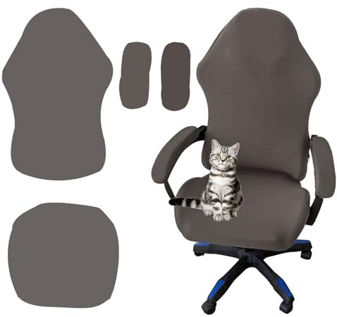 Yixinly Gaming Stuhl Bezug, 4 Stück Gaming Stuhl überzug Bürostuhl Bezug, Dehnbare Abnehmbar Waschbar GamingStuhlbezüge Anti-Rutsch für Computerstuhl Gaming-Stuhl Drehstuhl Sessel (Grau)