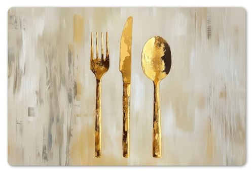KitchenYeah© Platzsets Abwaschbar 6er Set Tischsets Platzdecken Platzset | 45x30 cm - Tischset Esstisch Tischuntersetzer Unterlagen Rutschfest Farbe - Gold - Besteck