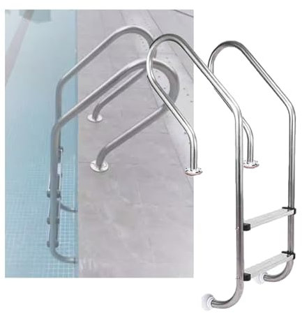 Scaletta For Piscina, Gradino In Acciaio Inox Interrato A 2 Gradini, For Ingresso E Uscita Dalla Con Bracciolo Esteso For Piscina(Drilling,2-Steps1.2mm)