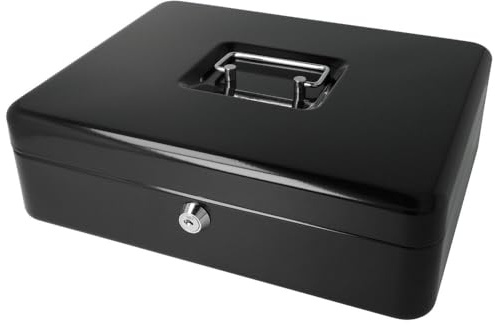 Geldkassette abschließbar (groß, 30 cm) Schwarz, 2 Schlüssel, Hartgeldeinsatz