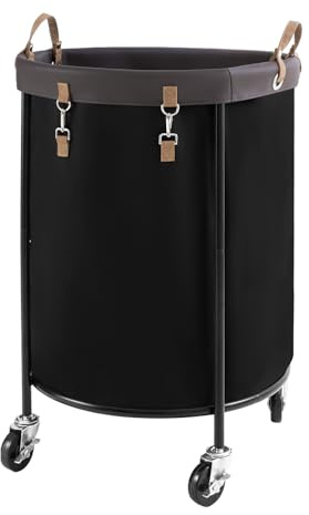 StorageWorks Large Laundry Basket on Wheels, 170L Round Washing Basket, Laundry Cart on Wheels, Laundry Hamper with Steel Frame and Removable Bag for Bedroom, Bathroom, Laundry Room, Black