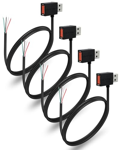 HATMINI 90° USB 2.0 Stecker auf 4-polige blanke Adern + USB-A Buchse Adapterkabel (4 Stück) | 2-in-1 Lade- & Datenkabel für DIY-Elektronik, Kfz & Industrie (1m)