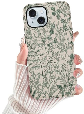 Krdvekm Handyhülle für iPhone 15 Hülle 6,1, Aesthetic Summer Blumen Muster Motiv Design für Mädchen Schutzhülle Zweischichtige Stoßfest Weiche Bunt Silikon TPU Bumper Case, Grün