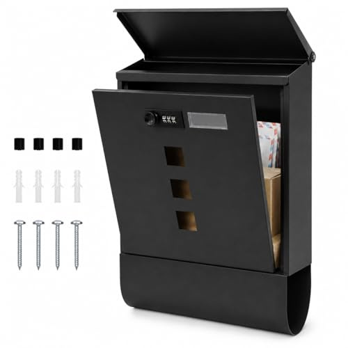 RYNLI Wall Mounted Post Box for Outside, Lockable Letter Box with Combination Lock, Waterproof Steel Mailbox with Newspaper Holder, Modern Outdoor Post Box for Home & Office