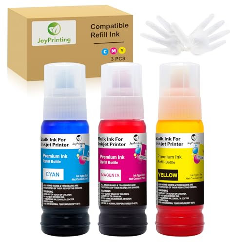 JoyPrinting 70ml Ink Bottle Compatible with ink Refill Bottles ET-1810 ET-2710 ET‑2711 ET-2712 ET-2714 ET-2715 ET-2720 ET-2721 ET-2726 ET-2810 ET-2811 ET-4700 ET-4800(1 Cyan, 1 Magenta，1 Yellow)