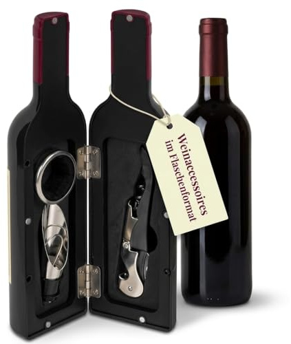MIJOMA Barset in Flaschenform – 3-teilig mit Kellnermesser, Ausgießer und Tropfring – stilvolle Deko für Küche, Hausbar und Genussmomente