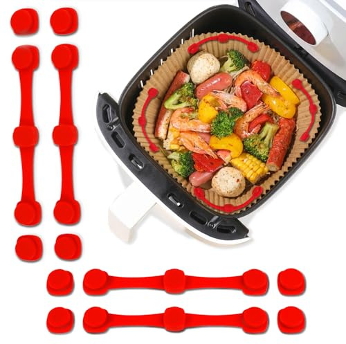 Magnete für Airfryer Backpapier, 12 Stück Silikon Magnete Schnalle für Heißluftfritteuse, Wiederverwendbare Magnete Airfryer zum Festhalten von Einweg-Backpapier, Verhindert Verrutschen (Rot)