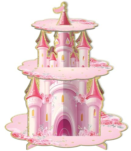 Shamoparty 3 Stöckiger Prinzessin Schloss Kuchen Regal, Prinzessin Geburtstag Party Zubehör, Schloss Thema, Kinder Geburtstag Zubehör, Baby Party, Dessert Cupcake Regal