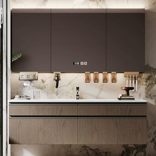 Modernes Badezimmermöbel-Set mit Waschbecken, 180 cm, LED-Spiegelschrank, stilvoller brauner Waschtisch für moderne Wohnkultur