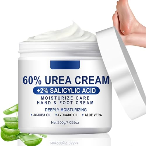 Urea Creme 60 Prozent, 200g Reparaturcreme für Füße & Hände, 60% Urea Cream für Sehr Trockene, Fußcreme Gegen Hornhaut, Schrundensalbe Füße – Intensive Pflege für Trockene, Rissige Fersen, Ellenbogen