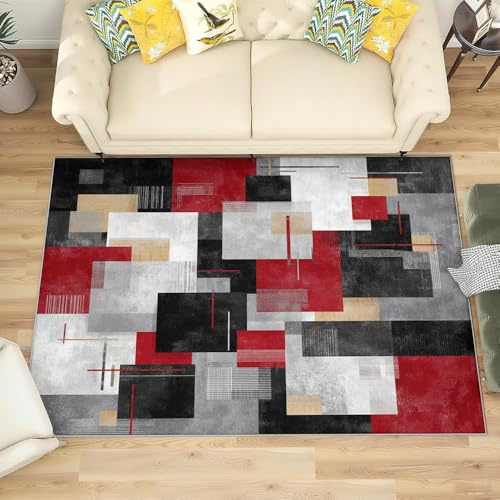 Moderner Kurzflor Flanell Teppich Wohnzimmer 160x230 cm, Abstrakte Moderne Kunst Graffiti Waschbar & Rutschfest TPR Teppich Mehrfarbig Extra Weichteppich für Schlafzimmer, Küche und Esszimmer