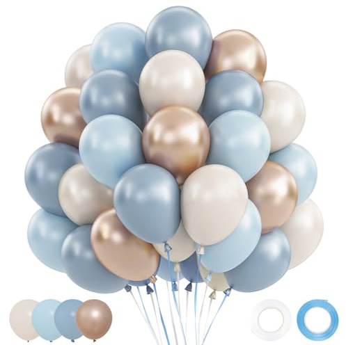 Luftballons Blau Beige, 62 Stück Luftballons Geburtstag Blau Gold, Taufe Deko Junge Luftballon, Blaue Beige Champagner Gold Ballons für Taufe Bluey Geburtstagsdeko Babyparty Baby Shower Gender Reveal