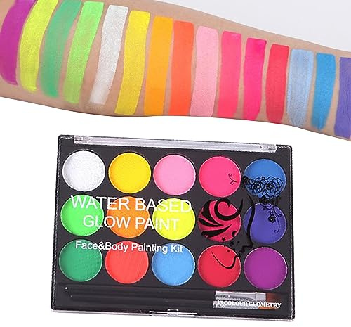 Vernice fluorescente per viso e corpo 15 colori per feste di Halloween e cosplay - Trucco sicuro vibrante e duraturo per uomini e donne
