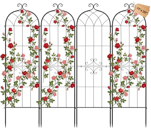 VEVOR Treillis de Jardin Métal 52,5x180 cm Support de Plante Grimpante Lot de 4 Treillis pour Rosiers, Tomates, Concombres, Fleurs Légumes Grimpants, avec Revêtement en Poudre, Système de Verrouillage