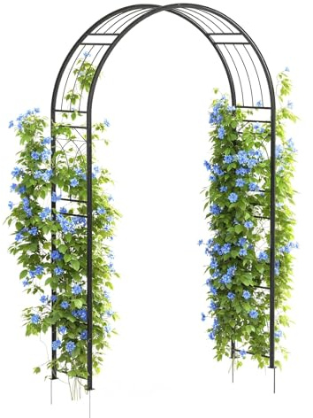 Rosenbogen Gartenbogen Metall – Stabiles Rostfreies Spalier Rankgitter Für Kletterpflanzen, Rosen & Ranken – Einfacher Hochzeitsbogen Torbogen Für Outdoor Deko – Breiter Schwarzer Bogen 240x150x47cm