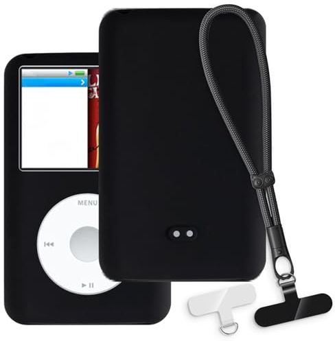 OAGELIM 2-in-1 Schutzhülle mit Handgelenk-Schlaufe Kompatibel mit iPod Classic 80GB(103.5 * 61.8 * 10.5mm) Hülle mit Abnehmbarem Lanyard, Rutschfester und Verlustgeschützter (Schwarz+Schwarz)