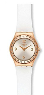 Swatch YSG133 - Uhr, weißes Lederband, Streifen