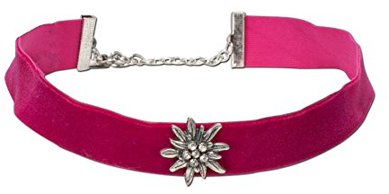 Alpenflüstern Trachten-Samt-Kropfband breit Strass-Edelweiß - Trachtenkette enganliegend, Kropfkette elastisch, Damen-Trachtenschmuck, Samtkropfband pink-Fuchsia DHK109