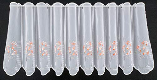 Verdi Scheibengardine bestickte Blüten 45 cm hoch weiß Silber apricot - Wunschbreite frei wählbar durch gekaufte Menge in 16 cm Schritten - Meterware