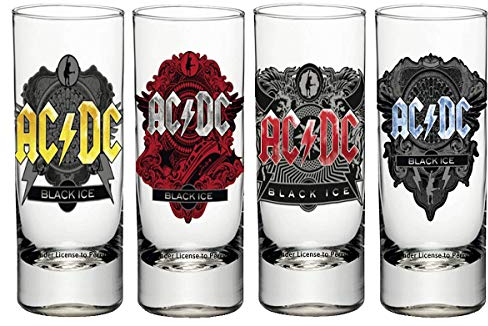 AC/DC Black Ice Schnapsgläser 4er-Set - 4-teilig, transparent, Bedruckt, Glas, in Geschenkverpackung.