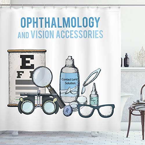 ABAKUHAUS Tabla de Vision Ocular Cortina de Baño, Los Productos Que oftalmólogo, Material Resistente al Agua Durable Estampa Digital, 175 x 240 cm, Azul Marino Multicolor