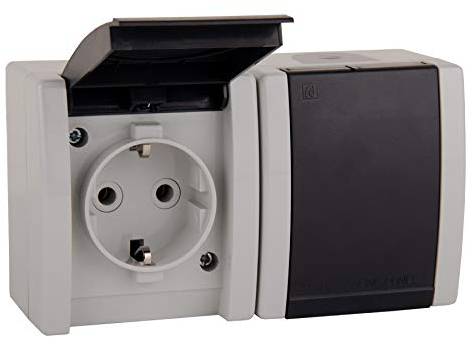 ALING-CONEL Power Line Aufputz-Steckdosen (2-fach Steckdose (verdrahtet) mit Klappdeckel, Grau)