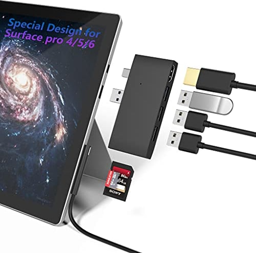 Surface Pro USB Hub Docking Station, Bawanfa Aluminium Surface Pro 4/5/6 USB 3.0 Hub mit 4K HDMI, 1 x USB 3.0-Port, 2 x USB 2.0-Ports, SD/Micro-SD-Kartenleser für Microsoft Surface Pro 4/5/6