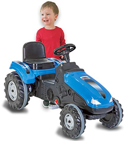 JAMARA 460837 - Trettraktor Big Wheel - Kippschutz, bis 60KG, leichtgängiges Lenkradsystem, Hupe, verstellbarer Sitz, Motorhaube aufklappbar, Anhängerkupplung