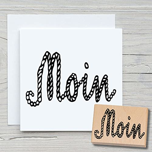 NEWSTAMPS Stempel Moin Seil Motivstempel aus Holz & Gummi zum Karten basteln, Holzstempel, Wasser, Maritim & Meer, Scrapbook, Textilstempel, Deko, Kinder