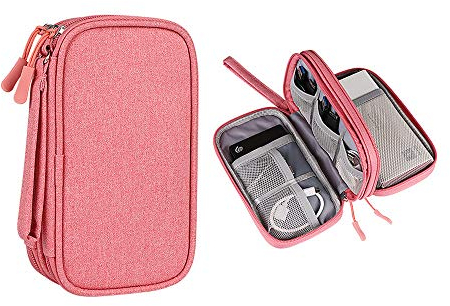Hosoncovy Power Bank Organizer Bag - USB Flash Drive & External Hard Drive Case (Pink)