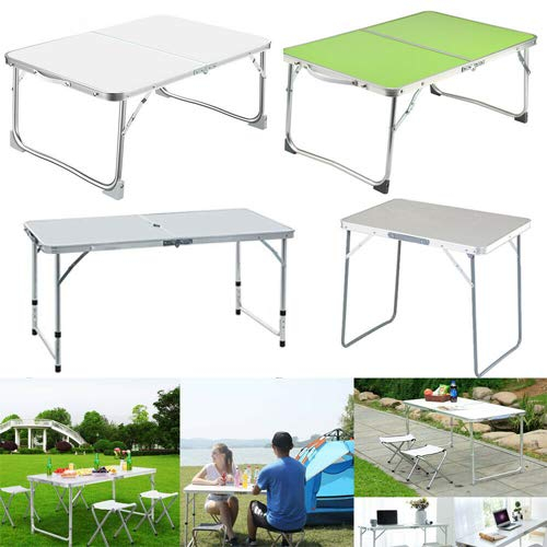 Klapptisch für drinnen und draußen, Garten, Party, Picknick, Camping, Essen, tragbar, faltbar, Aluminium, leicht, Laptop-Betisch zum Schreiben und Lernen, 60 x 40 x 26 cm, weiß