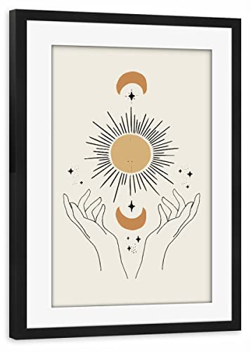 artboxONE Poster mit Rahmen schwarz 75x50 cm Celestial Hands Sun Moon von Planeta444 - gerahmtes Poster