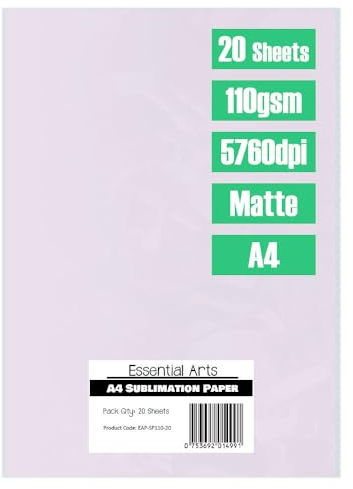 20 Sheets of A4 110gsm High Grade Sublimation Paper - Heat and Mug Press Transfer - by Essential Arts