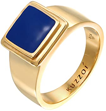 Kuzzoi Herrenring Siegelring massiv (14 mm) breit in 925 Sterling Silber vergoldet, Klassischer Silberring mit Emaille für den Mann, Goldener Ring für Männer, Ringgröße 66, 0607471521_66
