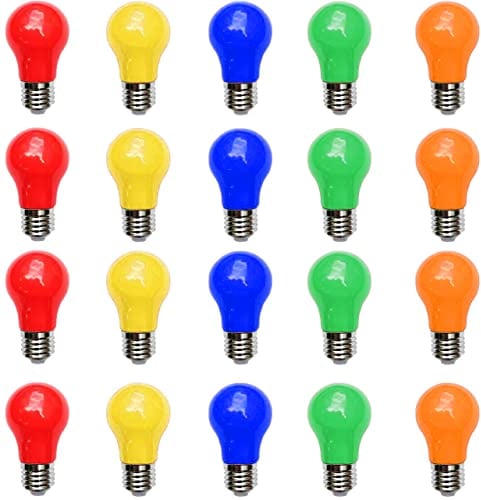 Aiwerttes Set mit 20 farbigen LED Glühbirnen 3W E27 A50 Gemischt Rot Gelb Grün Blau Orange,Farbige Glühbirnen Party Glühbirnen [Energieklasse A]