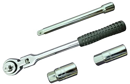 6 Extension Bar Adjustable 4 way Ratchet Wrench Handle, Spark Plug Wrench Set, 5/8'' 13/16'' Square Drive Clip, 9-1/2'' Long Torque Wrench Socket