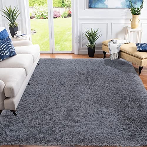 XSIVOD hochflor Wohnzimmer Teppich, Schlafzimmer Bettvorleger, Moderner zottelig flauschig weich Teppiche für Kinderzimmer Anti-Rutsch Unterseite waschbarer, 140x200 cm, Grau
