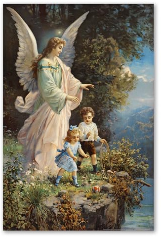 Postereck - 0152 - Schutzengel, Kinder Altes Gemälde Engel Religion - Kunst Wandposter Fotoposter Bilder Wandbild Wandbilder - Leinwand - 40,0 cm x 30,0 cm