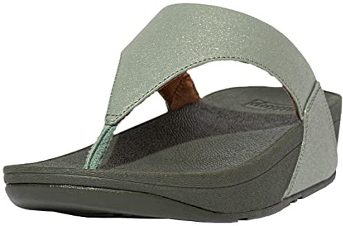 Fitflop Lulu Shimmer Toe-Post Sandals, Women's Wedge Sandals, Bay Green, 42 EU