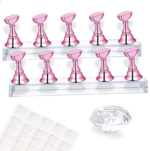MISSELF Nail Stand with Putty for Painting Nails, 2 Sets Magnetic Reusable, Metal Pink