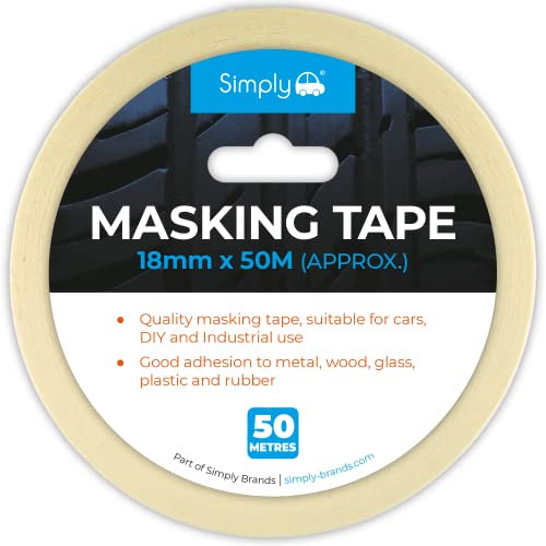 Simply Auto 18mmx50m Masking Tape - Adhesive Tape Ideal For Painters, Decorators, Professionals and DIY Use. 18mm Wide, 50m roll.