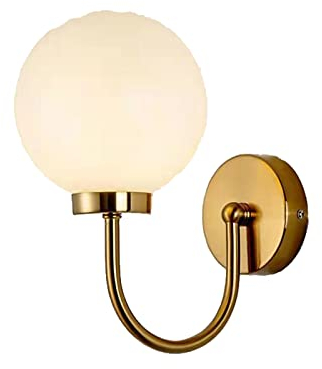 ZTTECH Weiße glänzende Glaskugel Wandleuchte, 150mm weißer Glaskugel mit goldener Basis Wandleuchte Mittelalterliche Nachttischlampe (Gold)