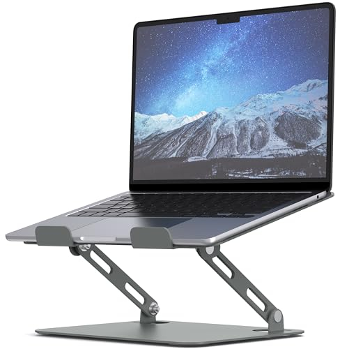 SOUNDANCE Laptop Stand for Desk with Stable Heavy Base, Adjustable Height Multi-Angle, Ergonomic Metal Riser Holder, Foldable Mount Elevator, Compatible with 10 to 15.6 Inches PC Computer, Grey
