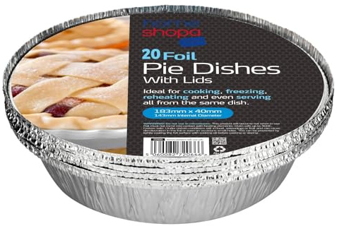 Homeshopa Aluminum Foil Pie Pan, 20 Pack Disposable Round Foil Flan Trays with Paper Lids, Durable Baking Dishes for Pie, Fruit Tarts, Quiche, Food Storage Takeaway Containeres, Oven & Freezer Safe