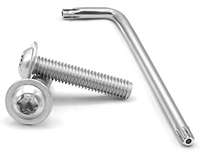 Tornillos de cabeza alomada con brida M8 × 50 TORX y tuercas hexagonales en acero inoxidable A2 (AISI 304). 10 Unidades. Incluye la llave TORX (M8 × 50 TX40).